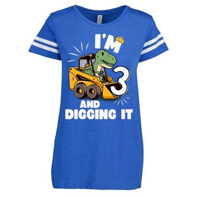 IM 3 And Digging It 3rd Birthday Dinosaur Construction Enza Ladies Jersey Football T-Shirt