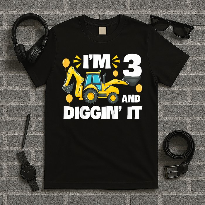 I'm 3 And Digging It Construction Excavator 3rd Birthday T-Shirt