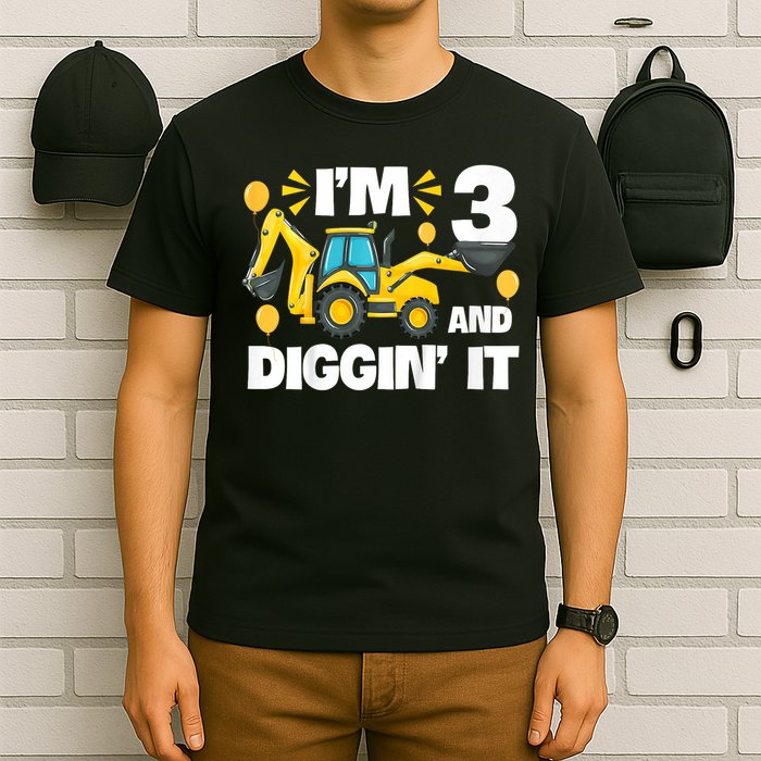 I'm 3 And Digging It Construction Excavator 3rd Birthday T-Shirt