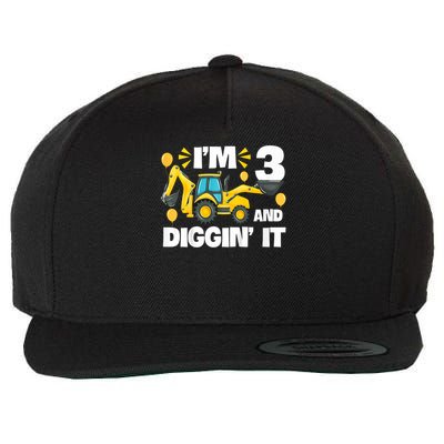 I'm 3 And Digging It Construction Excavator 3rd Birthday Wool Snapback Cap