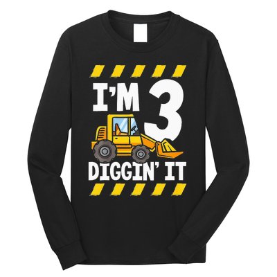 Im 3 And Digging It Funny 3rd Birthday Excavator Kids Long Sleeve Shirt