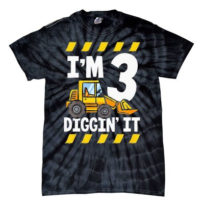 Im 3 And Digging It Funny 3rd Birthday Excavator Kids Tie-Dye T-Shirt