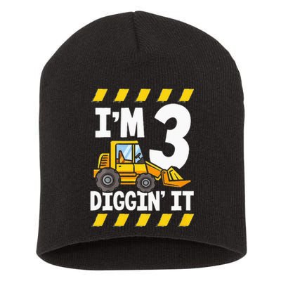 Im 3 And Digging It Funny 3rd Birthday Excavator Kids Short Acrylic Beanie