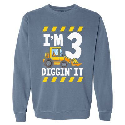 Im 3 And Digging It Funny 3rd Birthday Excavator Kids Garment-Dyed Sweatshirt