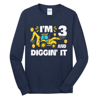 IM 3 And Digging It Construction Excavator 3rd Birthday Tall Long Sleeve T-Shirt