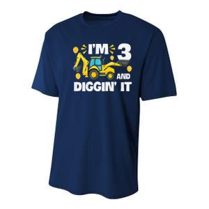 IM 3 And Digging It Construction Excavator 3rd Birthday Youth Performance Sprint T-Shirt