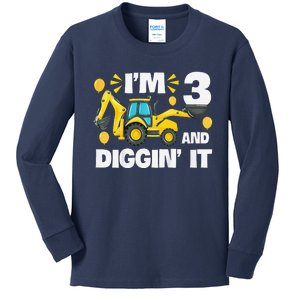 IM 3 And Digging It Construction Excavator 3rd Birthday Kids Long Sleeve Shirt