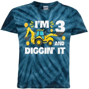 IM 3 And Digging It Construction Excavator 3rd Birthday Kids Tie-Dye T-Shirt