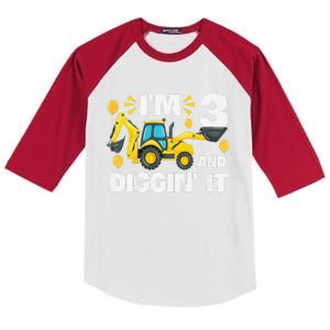 IM 3 And Digging It Construction Excavator 3rd Birthday Kids Colorblock Raglan Jersey