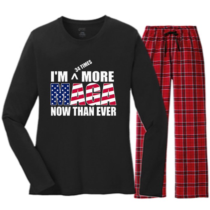 IM 34 Times More Maga Now Than Ever Felon Trump 2024 Women's Long Sleeve Flannel Pajama Set 