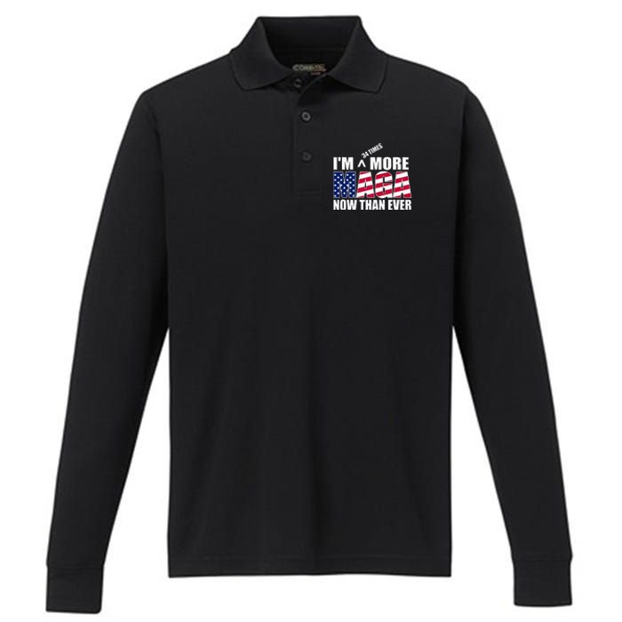 IM 34 Times More Maga Now Than Ever Felon Trump 2024 Performance Long Sleeve Polo