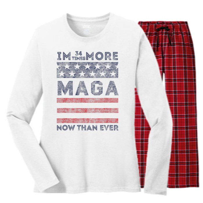 IM 34 Times More Maga Now Than Ever Felon Trump 2024 Women's Long Sleeve Flannel Pajama Set 