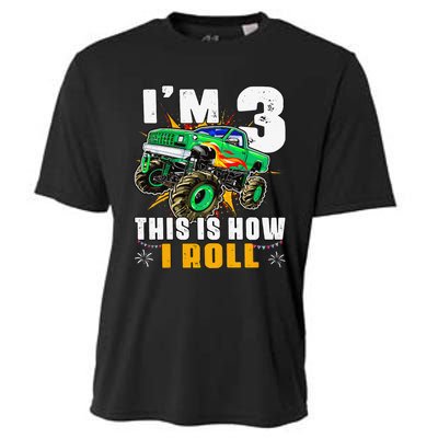 I'm 3 This is how I roll Monster Truck 3rd Birthday Cooling Performance Crew T-Shirt