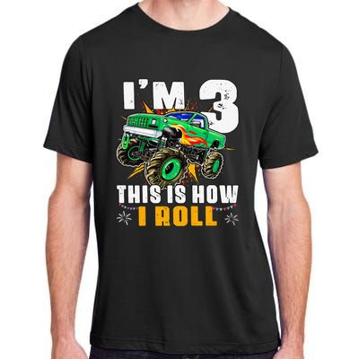 I'm 3 This is how I roll Monster Truck 3rd Birthday Adult ChromaSoft Performance T-Shirt