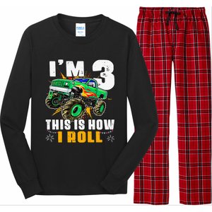 I'm 3 This is how I roll Monster Truck 3rd Birthday Long Sleeve Pajama Set