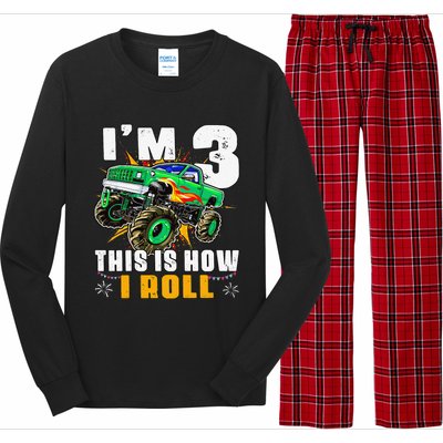 I'm 3 This is how I roll Monster Truck 3rd Birthday Long Sleeve Pajama Set