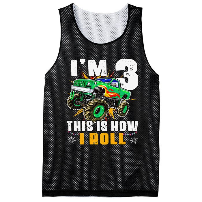 I'm 3 This is how I roll Monster Truck 3rd Birthday Mesh Reversible Basketball Jersey Tank