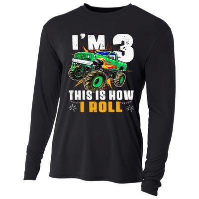 I'm 3 This is how I roll Monster Truck 3rd Birthday Cooling Performance Long Sleeve Crew