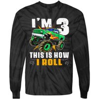 I'm 3 This is how I roll Monster Truck 3rd Birthday Tie-Dye Long Sleeve Shirt