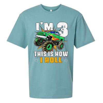 I'm 3 This is how I roll Monster Truck 3rd Birthday Sueded Cloud Jersey T-Shirt