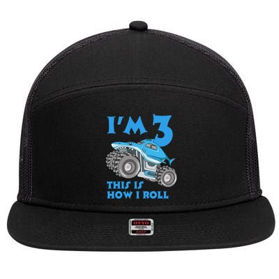 I'm 3 This Is How I Roll Monster Truck 3rd Birthday 7 Panel Mesh Trucker Snapback Hat