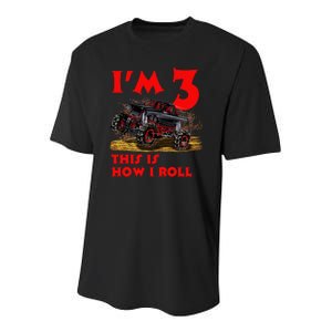 I'm 3 This Is How I Roll Monster Truck Youth Performance Sprint T-Shirt