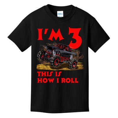 I'm 3 This Is How I Roll Monster Truck Kids T-Shirt