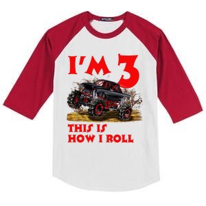 I'm 3 This Is How I Roll Monster Truck Kids Colorblock Raglan Jersey