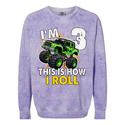 IM 3 This Is How I Roll Monster Truck 3rd Birthday Colorblast Crewneck Sweatshirt