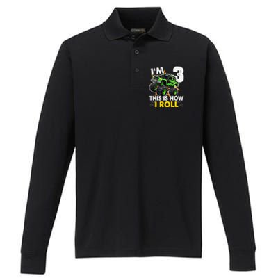 IM 3 This Is How I Roll Monster Truck 3rd Birthday Performance Long Sleeve Polo