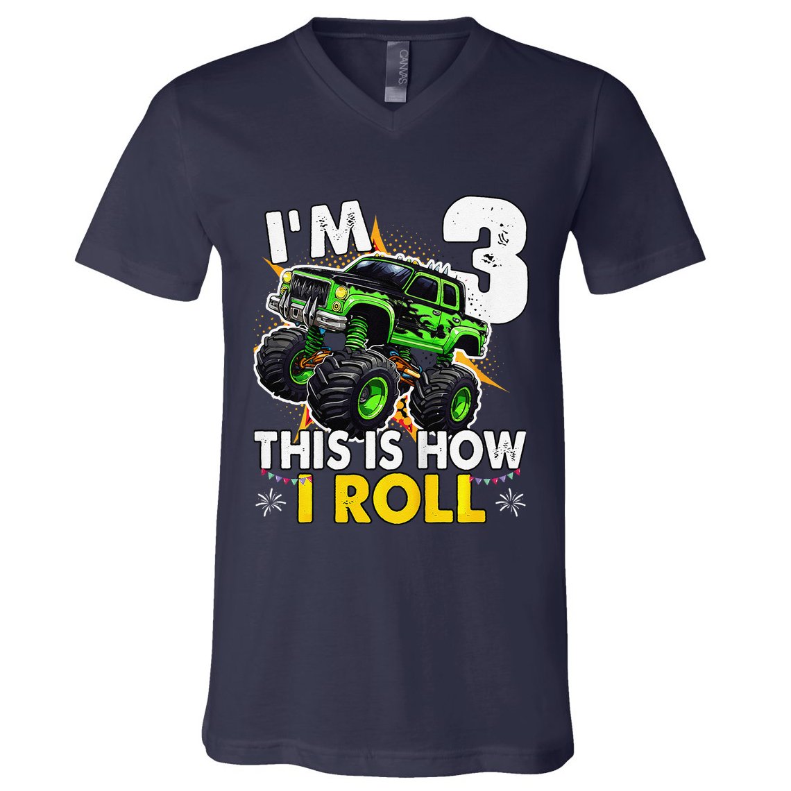 IM 3 This Is How I Roll Monster Truck 3rd Birthday V-Neck T-Shirt