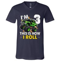 IM 3 This Is How I Roll Monster Truck 3rd Birthday V-Neck T-Shirt