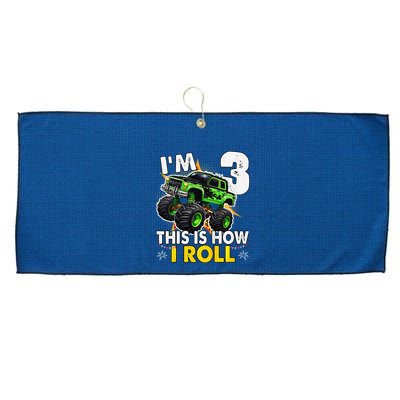 IM 3 This Is How I Roll Monster Truck 3rd Birthday Large Microfiber Waffle Golf Towel