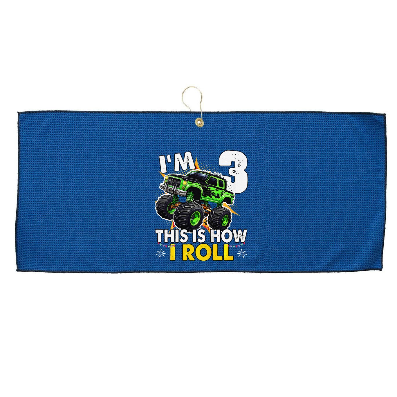 IM 3 This Is How I Roll Monster Truck 3rd Birthday Large Microfiber Waffle Golf Towel