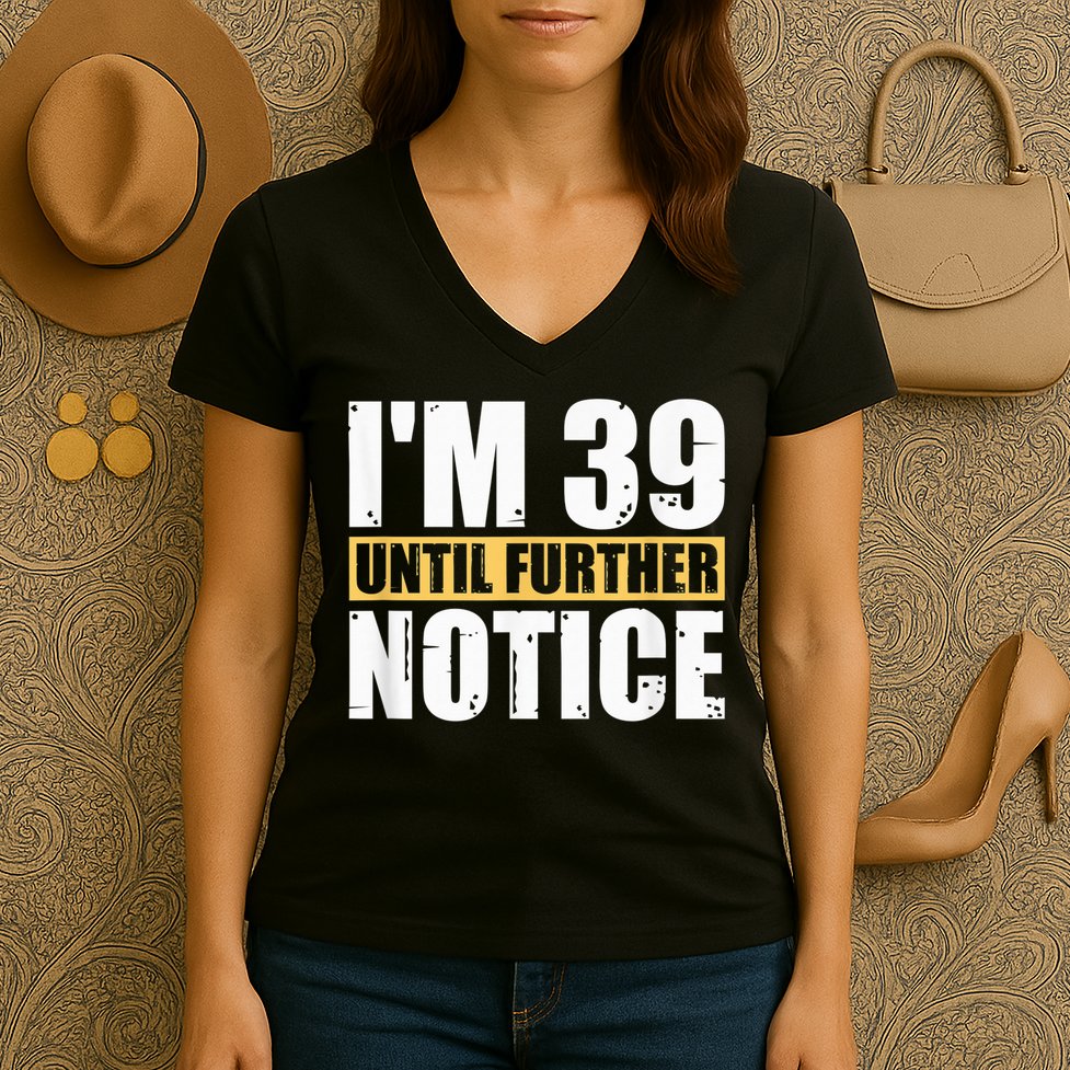I'm 39 Until Further Notice - 40th Birthday 40 Years Old Women's V-Neck T-Shirt