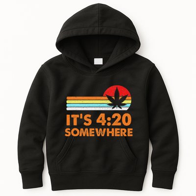 Its 420 420 Somewhere Weed Cannibis Marijuana Gift Stoner Kids Hoodie
