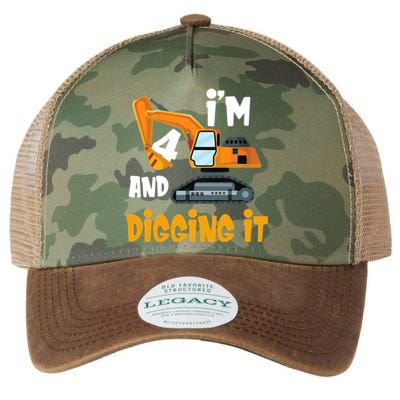  I'm 4 and digging it Excavator 4th Birthday Boy Gift I'm 4 Legacy Tie Dye Trucker Hat