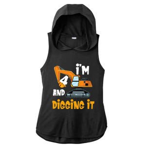  I'm 4 and digging it Excavator 4th Birthday Boy Gift I'm 4 Ladies PosiCharge Tri-Blend Wicking Draft Hoodie Tank