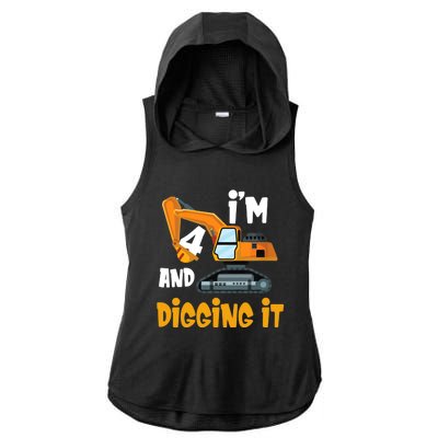  I'm 4 and digging it Excavator 4th Birthday Boy Gift I'm 4 Ladies PosiCharge Tri-Blend Wicking Draft Hoodie Tank