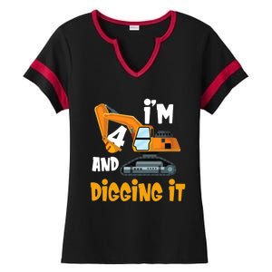  I'm 4 and digging it Excavator 4th Birthday Boy Gift I'm 4 Ladies Halftime Notch Neck Tee