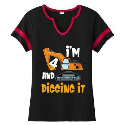  I'm 4 and digging it Excavator 4th Birthday Boy Gift I'm 4 Ladies Halftime Notch Neck Tee