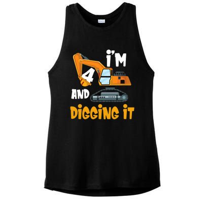  I'm 4 and digging it Excavator 4th Birthday Boy Gift I'm 4 Ladies PosiCharge Tri-Blend Wicking Tank