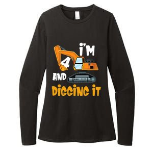  I'm 4 and digging it Excavator 4th Birthday Boy Gift I'm 4 Womens CVC Long Sleeve Shirt