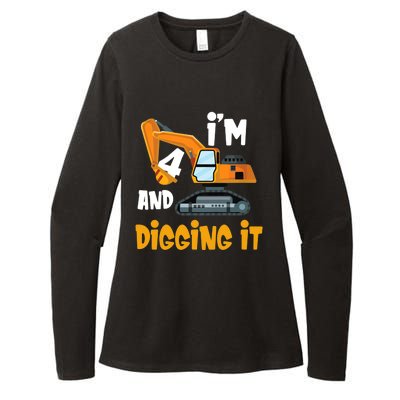  I'm 4 and digging it Excavator 4th Birthday Boy Gift I'm 4 Womens CVC Long Sleeve Shirt