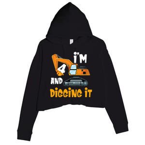  I'm 4 and digging it Excavator 4th Birthday Boy Gift I'm 4 Crop Fleece Hoodie