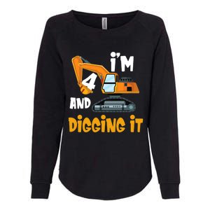  I'm 4 and digging it Excavator 4th Birthday Boy Gift I'm 4 Womens California Wash Sweatshirt