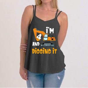  I'm 4 and digging it Excavator 4th Birthday Boy Gift I'm 4 Women's Strappy Tank