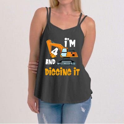  I'm 4 and digging it Excavator 4th Birthday Boy Gift I'm 4 Women's Strappy Tank