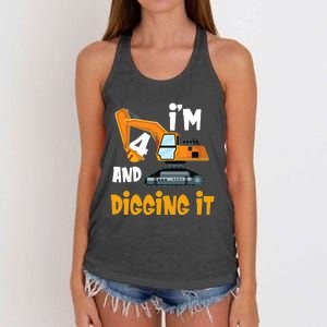  I'm 4 and digging it Excavator 4th Birthday Boy Gift I'm 4 Women's Knotted Racerback Tank