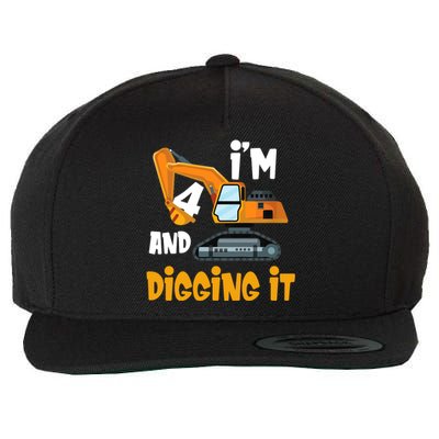  I'm 4 and digging it Excavator 4th Birthday Boy Gift I'm 4 Wool Snapback Cap